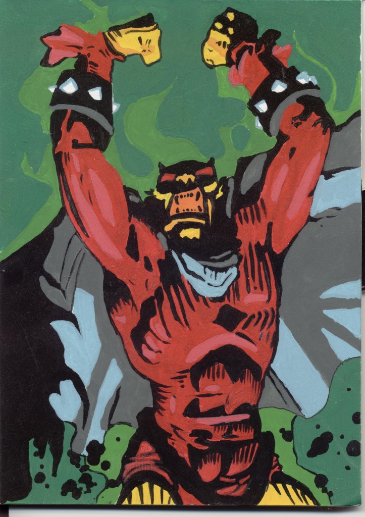 Tempura Color painting of a comic anti-hero The Demon Entrigan