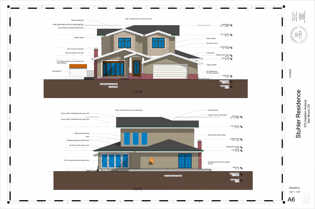 Front and Rear elevations showing massing